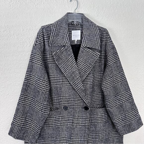 Avec Les Filles Houndstooth Plaid Oversized Coat Black White Large - Picture 2 of 4